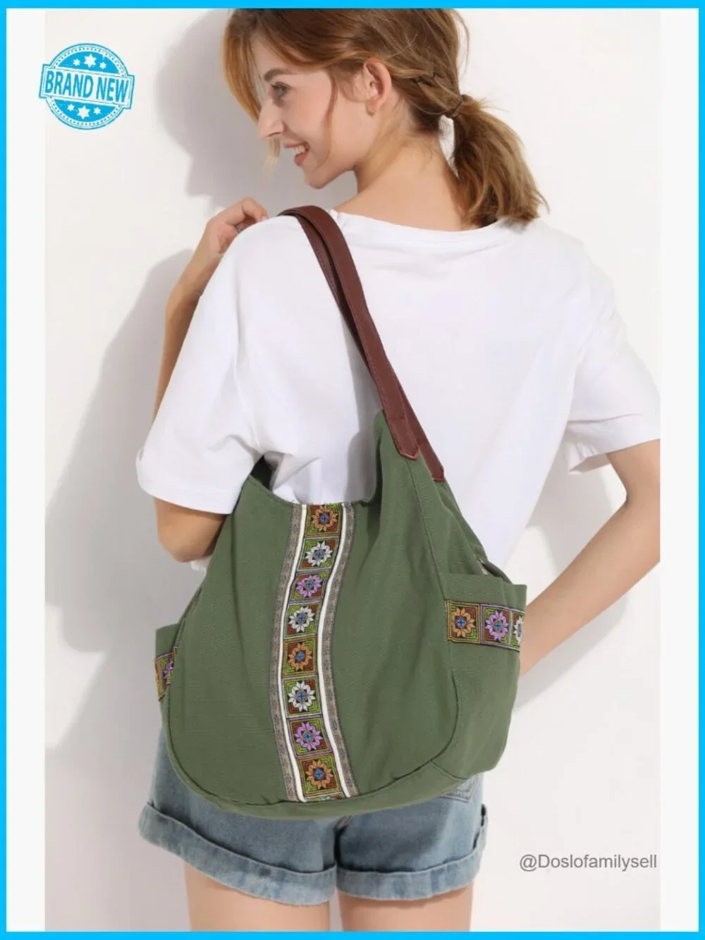 Canvas Hobo Purse Multi Pocket Tote Shopper Shoulder Bag Casual Top Handle